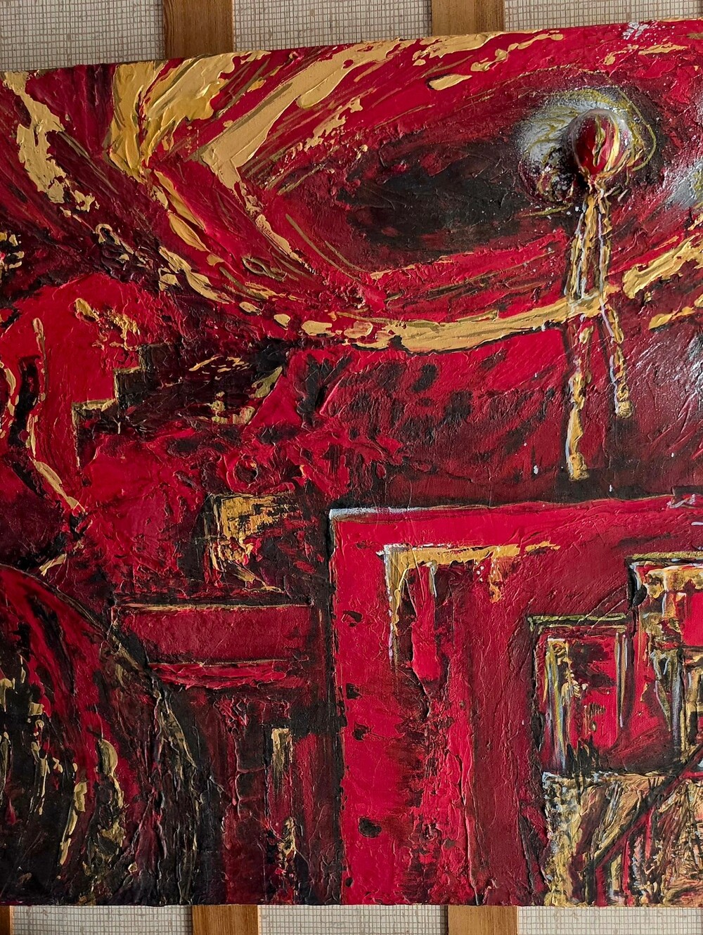 Original Abstract Red and Gold Texture Painting With Changes... - Picture 2 of 7